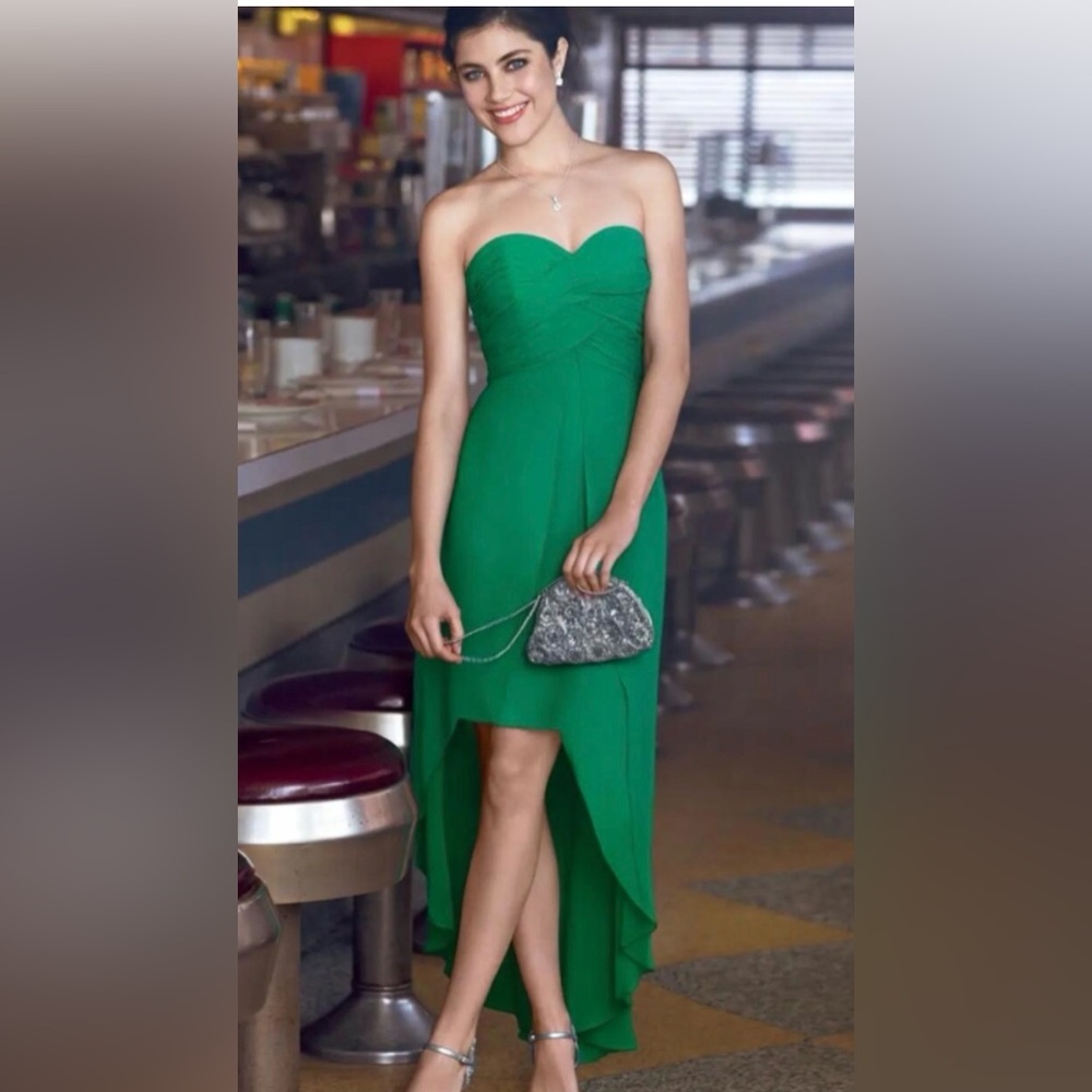 David's Bridal Strapless Emerald High-Low Cocktail Dress.Size 14. NWT. MSRP $150
